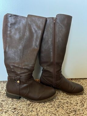 Life Stride Tall Brown Riding Boots with wide Calf and Ankle Strap